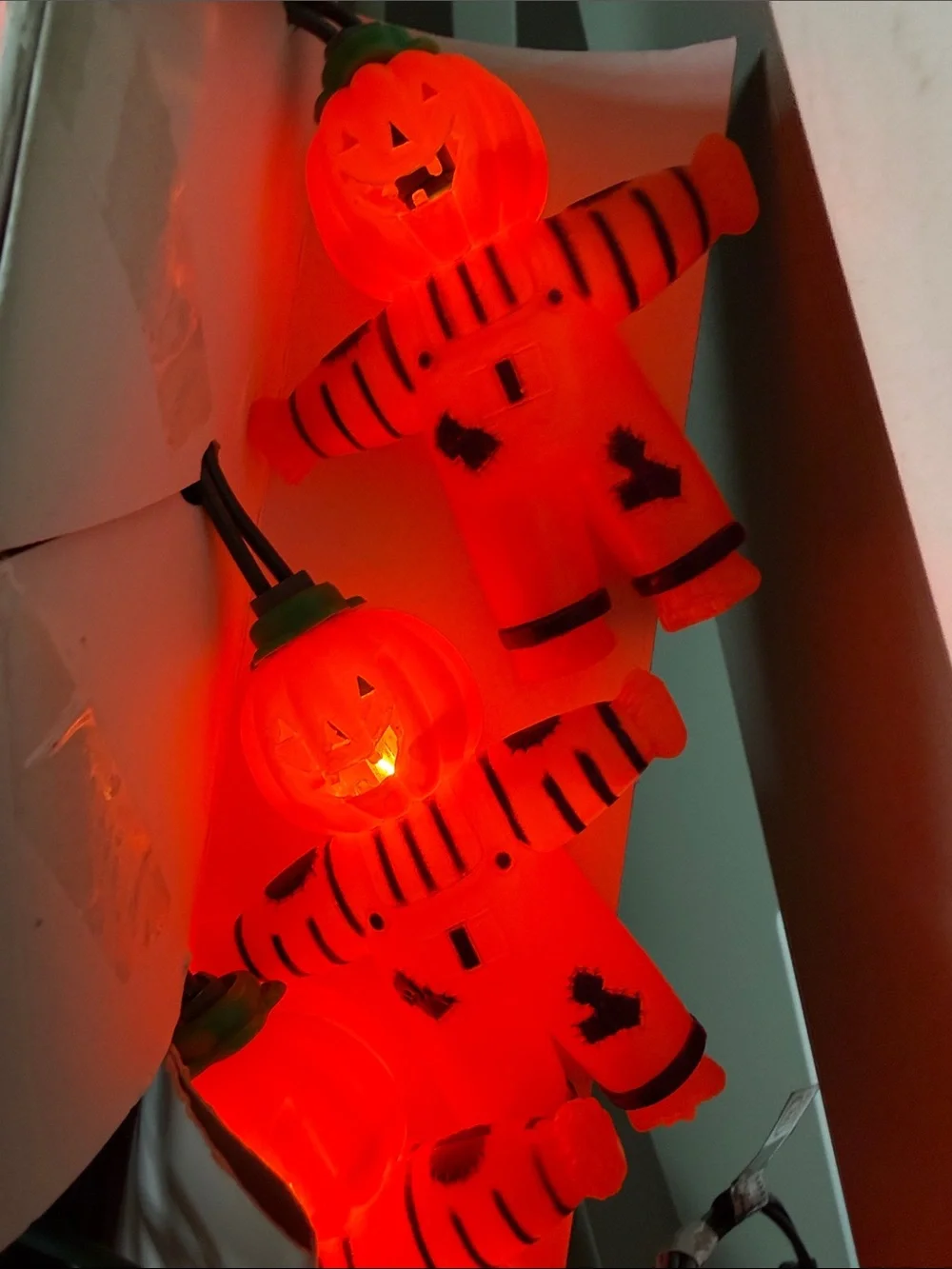 Vintage 1970’s Orange Blow Mold Pumpkin Scarecrow String Lights